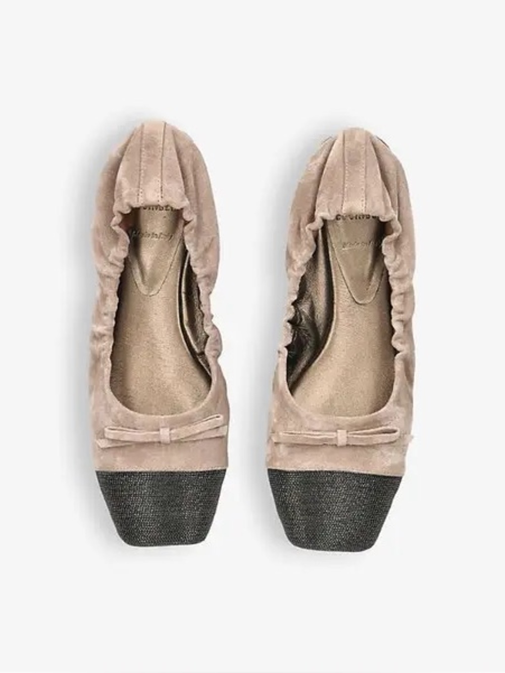 Brunello Cucinelli Ballerina Flats Tan Suede Cap Toe Beaded Bow EU38 US8 New 🟡